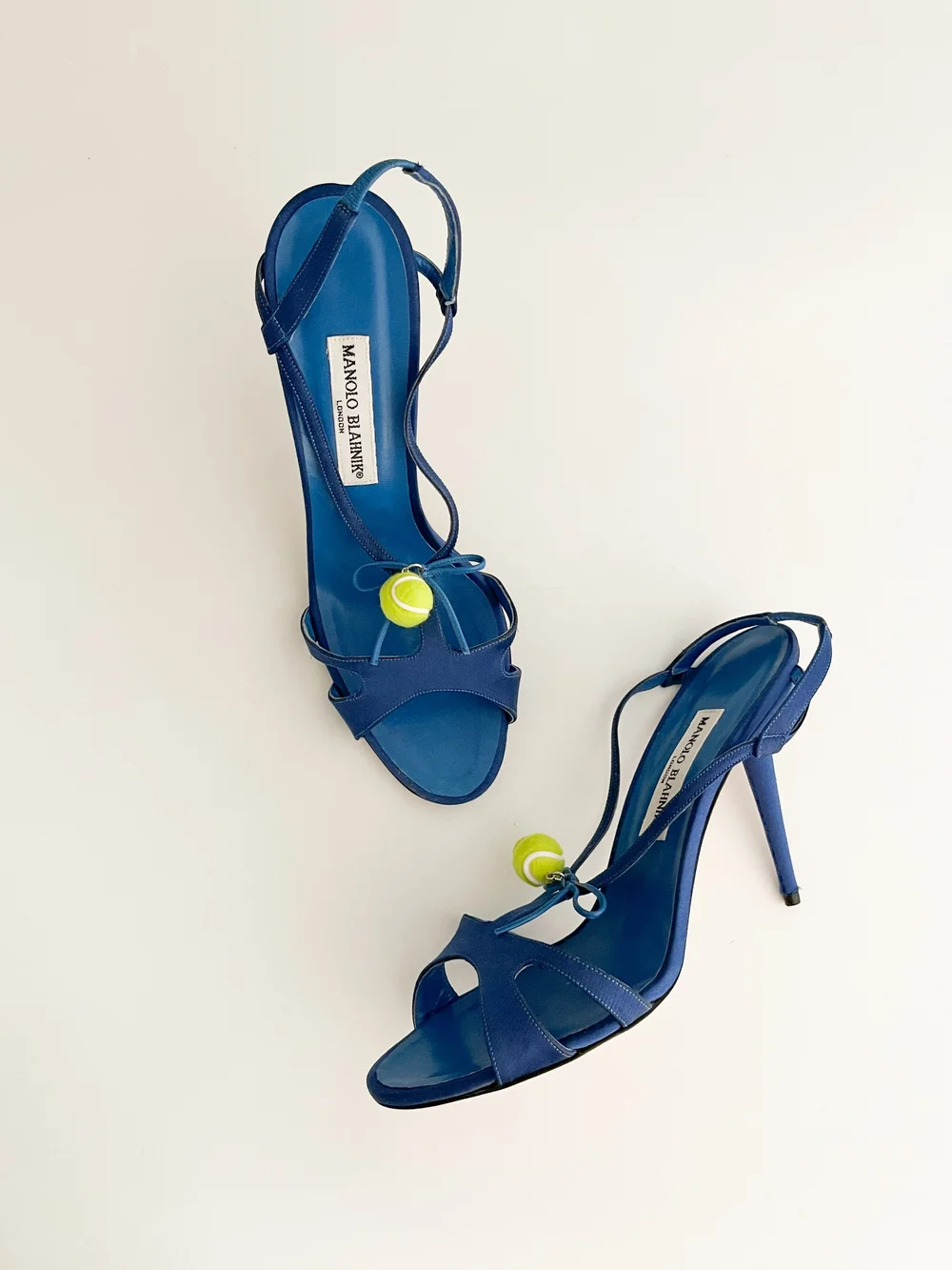 Manolo Blahnik Leather Bow Sandal Heels With Reworked Tennis Ball